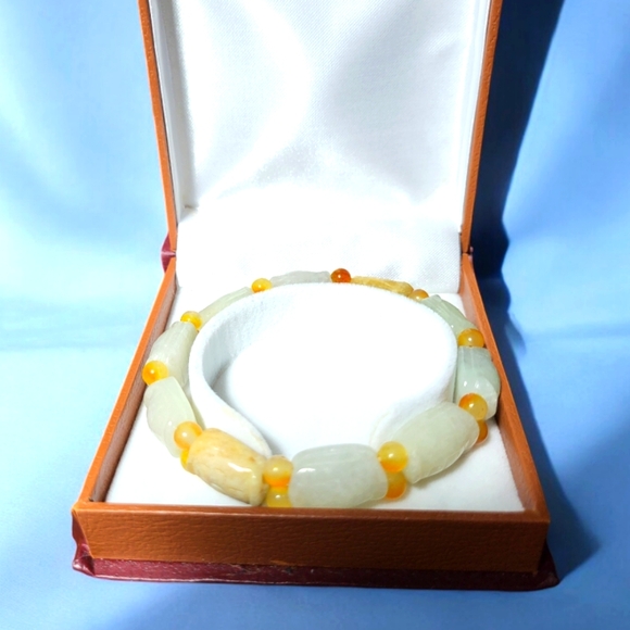 Vintage Jade carved stretching beads bracelet Lao Jie Trade size, size 8-9" - Picture 5 of 9